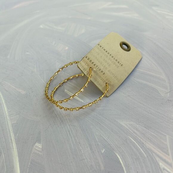 Anthropologie Pave Pattern Gold Hoops with Crystals Size Medium - Picture 3 of 8